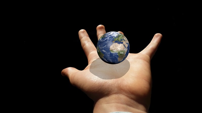 Surreal Hand Globe Planet Galaxy